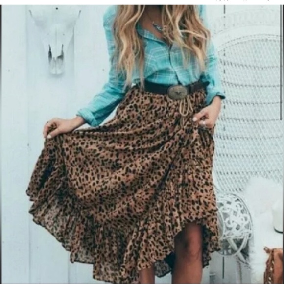 Spell & the Gypsy collective designs sapphire kerchief leopard maxi skirt RARE - Picture 1 of 7